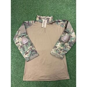 Mil-Tec Tactical Warrior Combat Shirt Woodland Camo Coyote Brown L 13325020